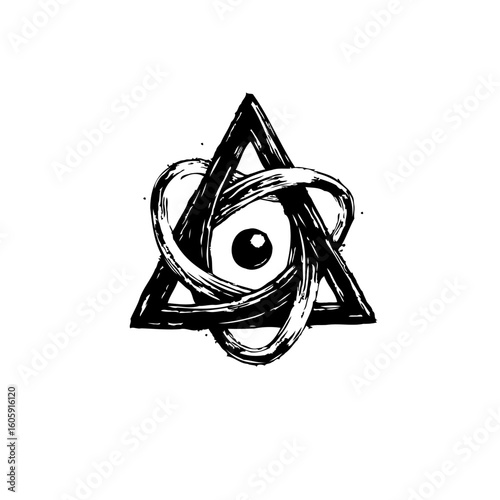 Abstract esoteric all seeing eye with triangle symbol with interwoven elements and mystical design illustration
