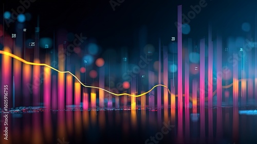 Financial data graph with rising and falling trends in vibrant colors