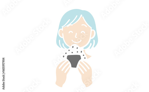 おにぎりを持つママ
Mom holding rice ball