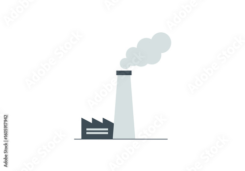 A factory emits smoke into the air from its tall smokestack