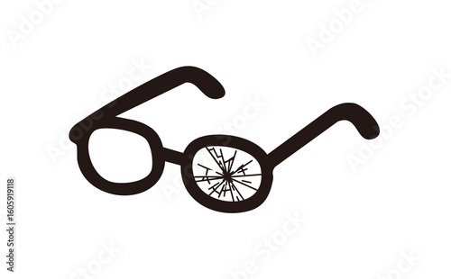 割れたメガネのモノクロのイラスト
Monochrome illustration of broken glasses