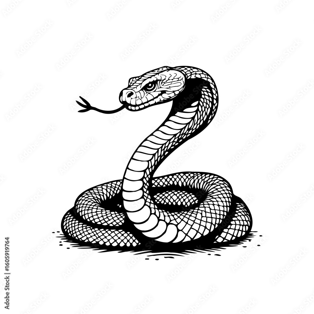 Obraz premium Illustration of a coiled snake with its tongue sticking out evoking danger and mystery in vector format