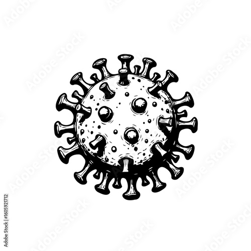 Detailed hand drawn coronavirus vector illustration isolated on a white background demonstrating viral structure