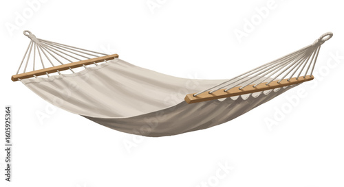 Serene Beige Hammock: Relaxation and Summer Dreams in a Digitally Painted Canvas.