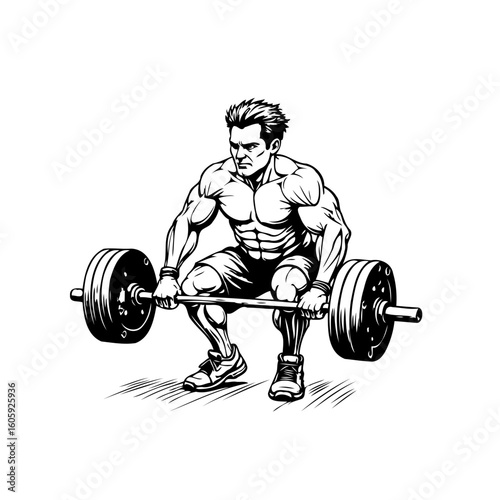Intense vector illustration depicting a muscular weightlifter performing a deadlift with focused determination and powerful execution
