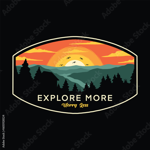 hill badge logo with river and mountain background