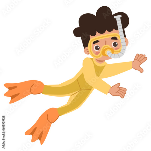 Illustration of Boy Scuba Diving Underwater
