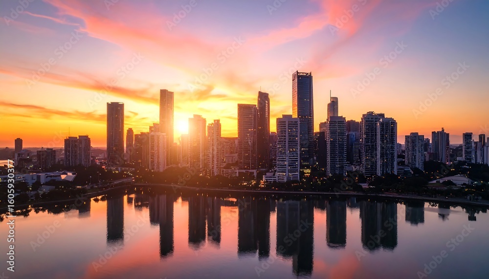 Fototapeta premium City skyline sunrise reflection