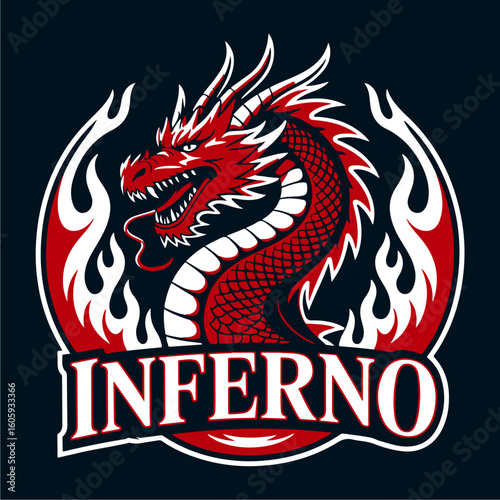 Wallpaper Mural Fiery red dragon emblem, Inferno logo, encircled by flames. Torontodigital.ca