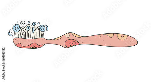 Creative Illustration of a Colorful Toothbrush with Whimsical Design in a Fun Style