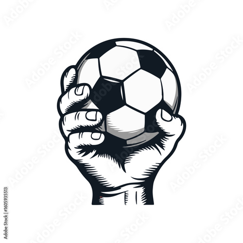 A hand holding a soccer ball, a powerful symbol of the sport.