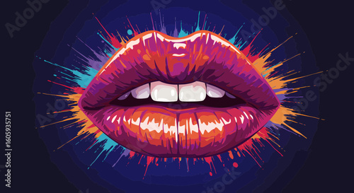 Vibrant Lips Artwork, Colorful Expression, Graphic Design, Digital Art, Creative Environment, Close-Up View, Bold Concept