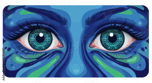 Artistic Illustration, Eye Detail, Abstract Environment, Digital Artwork, Vibrant Colors, Front View, Emotional Expression