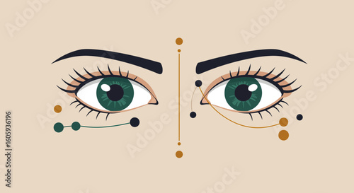 Artistic Illustration of Human Eyes with Geometric Patterns and Colorful Elements in a Minimalist Style