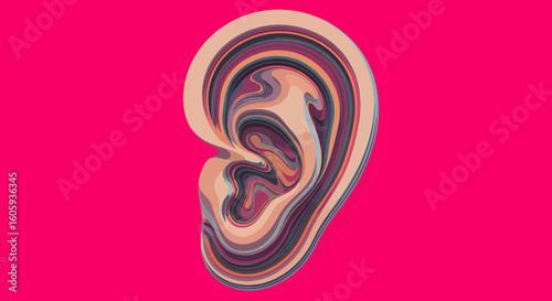 Creative Abstract Artwork, Ear Design, Digital Art, Colorful Style, Vibrant Background, Close-Up, Visual Concept