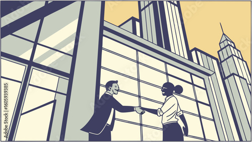 Business Partnership Handshake Between Professional Colleagues in Urban Setting