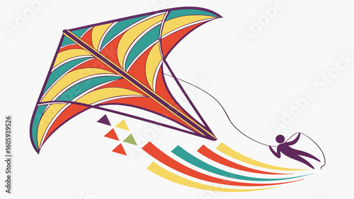 Colorful Kite Flying Against a Bright Sky with Vibrant Tail Streamers