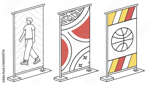 Illustrative Banners Featuring Basketball and Sport Themes with Dynamic Designs