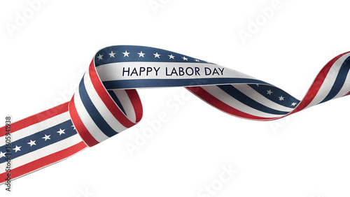 American flag ribbon with happy labor day message isolated on transparent background