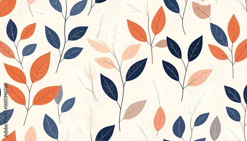 Navy, peach, and white leaf pattern design
