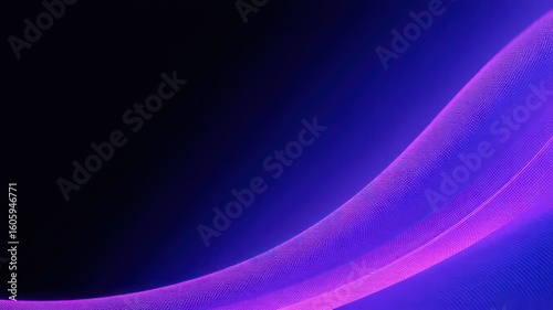 Abstract luminous wave with particles in gradient violet and blue color tones against a dark background