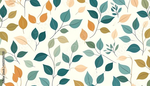 Teal and tan leaves seamless pattern