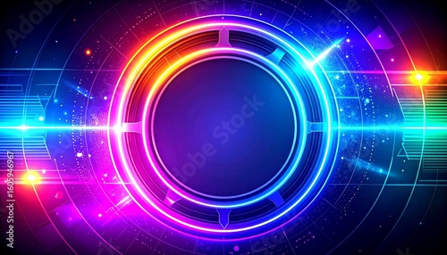 Cyberpunk portal with glowing lines and dark center
