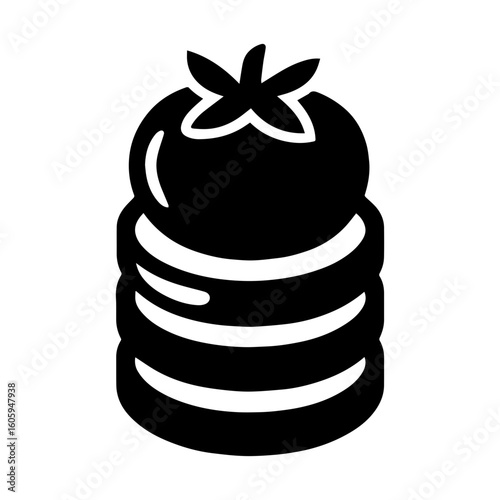 Tomato and mozzarella stack icon with transparent background in black and white style
