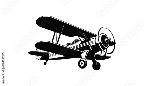 Vintage biplane aircraft silhouette