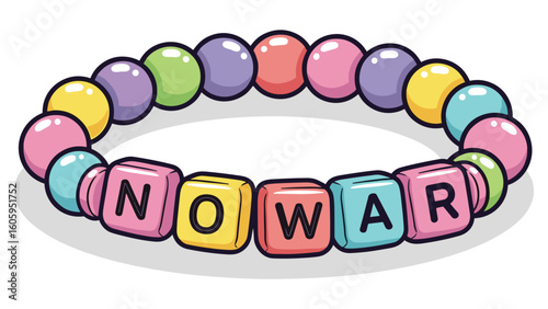 Colorful Beaded Bracelet with 'No War' Message for Peace and Activism Concepts
