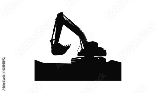 Heavy construction excavator machine silhouette