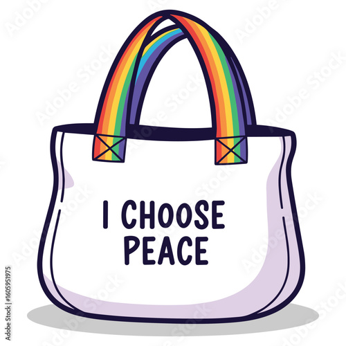 Choose Peace: Colorful Rainbow Tote Bag Illustration for Positive Messaging and Merchandise