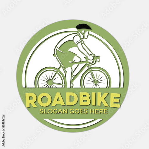 Monochrome Minimalist Cyclist Logo with Bold ROADBIKE Banner