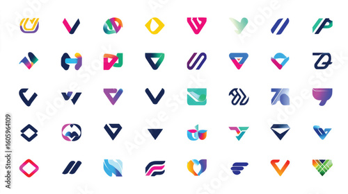 Collection of Abstract Geometric Shapes and Logos in Various Colors.