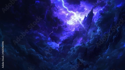 Ethereal Stormy Sky with Electric Purple Clouds Illuminating a Dramatic Night Landscape