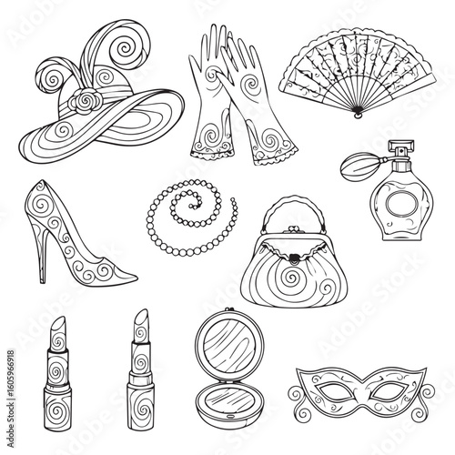 Elegant accessories for a glamorous evening or masquerade ball, stylish design