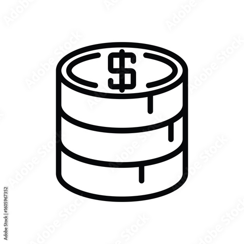 Stack of Coins with Dollar Sign Icon Bold Outline Style