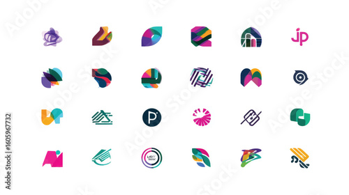 Collection of Modern Abstract Logos and Icons in Various Colors.
