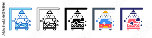 Car Wash Multiple Style Icon Set Collection.  