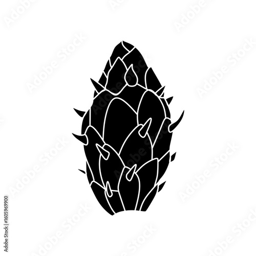 Prickly pear cactus fruit in black fill silhouette style, bold isolated vector icon with thorn elements.
