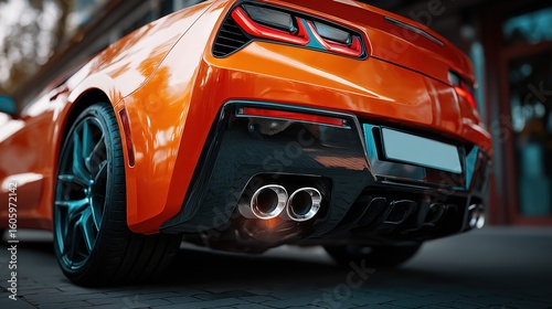Orange Sports Car Rear View City Street