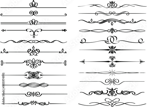 A versatile vector set of vintage calligraphic swirls, floral borders, and ornate page dividers for elegant menu and invitation designs