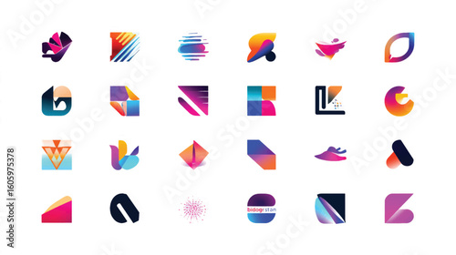 Collection of Abstract Geometric Shapes and Logos in Various Colors.