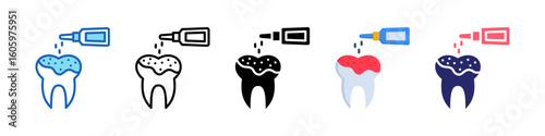Dental Sealant Multiple Style Icon Set Collection.  