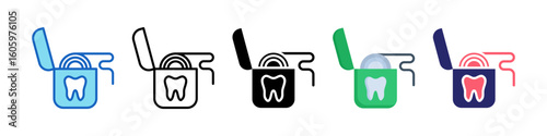 Dental Floss Multiple Style Icon Set Collection.  