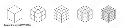 Cube wireframe line icon set. Set of wireframe cube structure different resolution - Stock Vector.