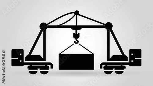 Shipping Container Crane Vector Icon for Logistics and Transport