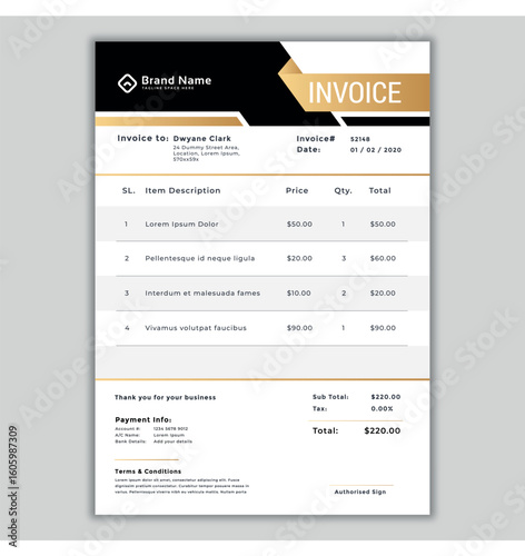 Invoice printing online copy template | Premium Vector