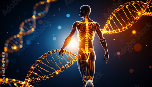 人体とDNAと染色体のイメージ