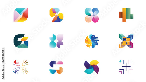 A vibrant set of abstract vector icons and colorful geometric symbols for business and web design